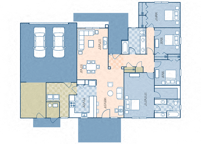 Floor plan for 4 beds, 2 baths, 1526 sqft
